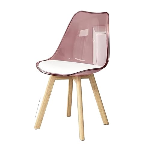 Moderner transparenter Stuhl mit mittlerer Rückenlehne, 2er-Set, mit Holzbeinen, transparentes Acryl, Schminkstühle für Zuhause, Büro, ergonomisches Design, Rot, 43 x 43 x 81 cm von Generisch