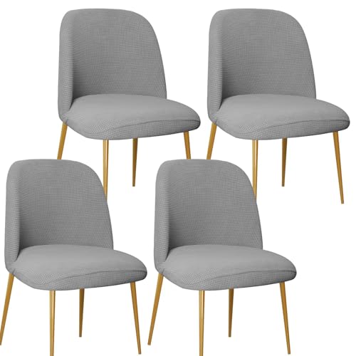 Moderner universeller, abnehmbarer, waschbarer Esszimmerstuhlbezug mit gebogener Rückenlehne, Bohnengrün (Hellgrau, 4 Stück) von Generisch