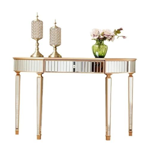 Moderner verspiegelter Glas-Konsolentisch - 100 cm Halbmond-Foyertisch, stilvoller Sofatisch für Wohnzimmer & H-Dekor, elegantes Spiegel-Finish, schicke Eingangsmöbel von Generisch