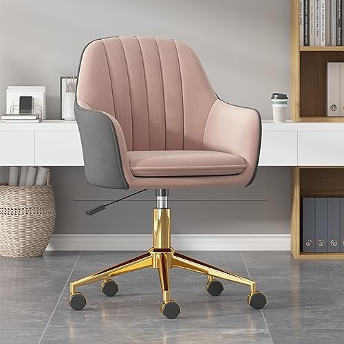 Moderner verstellbarer Bürostuhl, ergonomischer Drehstuhl, Schreibtischstuhl mit Rollen, gepolsterter Computerstuhl für Arbeit, Lesen, Schminktisch, Grau und Rosa von Generisch