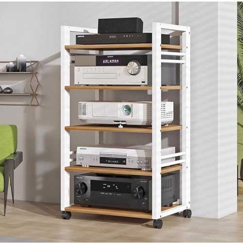 Moderner weißer Audio-Video-Media-Ständer mit 5 verstellbaren Holzregalen, Unterhaltungsschrank für Stereo-Komponenten, multifunktionales offenes Regalsystem, 50 x 40 x 100 cm von Generisch