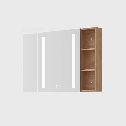 Moderner weißer Badezimmer-Spiegelschrank – Wandmontierter Holzschrank über der Toilette, dreifach offene Regale, Frontbeleuchtetes Anti-Beschlag-Design, stilvoller Schminktisch für platzsparende Moderner weißer Badezimmer-Spiegelschrank – Wandmontierter Holzschrank über der Toilette, dreifach offene Regale, Frontbeleuchtetes Anti-Beschlag-Design, stilvoller Schminktisch für platzsparende von Generisch