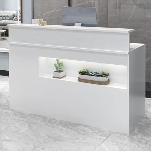 Moderner weißer Empfangstisch mit Ausstellungsregal und abschließbaren Schubladen, 120 x 49,8 x 99,8 cm, stilvoller Fronttisch, für Einzelhandel, Kasse, Büro oder Geschäft, Weiß Moderner weißer Empfangstisch mit Ausstellungsregal und abschließbaren Schubladen, 120 x 49,8 x 99,8 cm, stilvoller Fronttisch, für Einzelhandel, Kasse, Büro oder Geschäft, Weiß von Generisch
