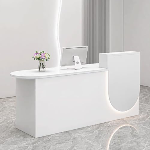 Moderner weißer Empfangstisch mit Stauraum, eleganter Thekentisch mit weicher Beleuchtung für kleine Unternehmen, 1 m, stilvolle Arbeitsplatzlösung Moderner weißer Empfangstisch mit Stauraum, eleganter Thekentisch mit weicher Beleuchtung für kleine Unternehmen, 1 m, stilvolle Arbeitsplatzlösung von Generisch