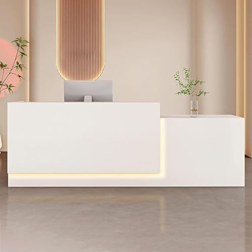 Moderner weißer Empfangstisch mit abschließbarer Schublade, Zahlungstisch mit Tastaturablage, Büro- und Ladentisch (140 x 60 x 100 cm), stilvoll und funktional von Generisch