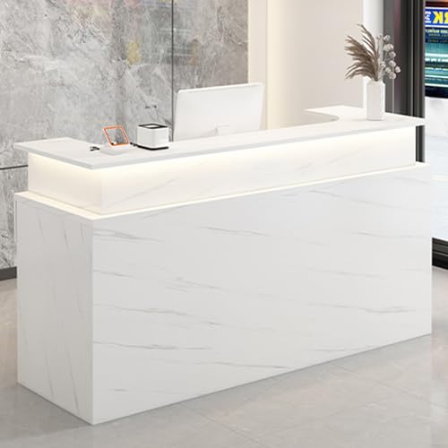 Moderner weißer Empfangstresen mit abschließbaren Schubladen, Eckdesign mit Tastaturablage, stilvolle Kassiertheke für den Empfangsbereich (110 cm) von Generisch