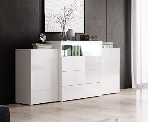 Moderner weißer Hochglanz-Sideboard Aufbewahrungsschrank für Wohnzimmer KORFU III Kommode von Generisch