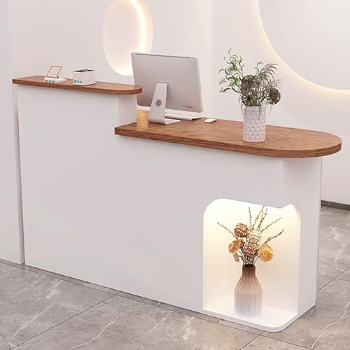 Moderner weißer LED-Empfangstisch, stilvoller Thekentisch mit Schublade und Schrank, perfekt für Büros und Einzelhandel (110 x 50 x 105 cm) von Generisch