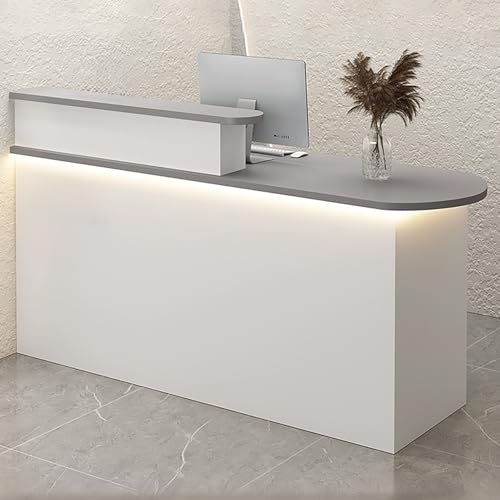 Moderner weißer LED-Empfangstisch mit Tastaturablage und Aufbewahrungsschrank, stilvolle Büromöbel (110 x 55 x 100 cm) für verbesserte Beleuchtung des Arbeitsplatzes und ergonomisches Design von Generisch