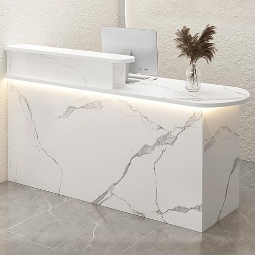 Moderner weißer LED-Empfangstisch mit Tastaturablage und Schublade, stilvolle Büromöbel für Empfang, Wartezimmer und Heimbüro, 130 x 55 x 100 cm von Generisch