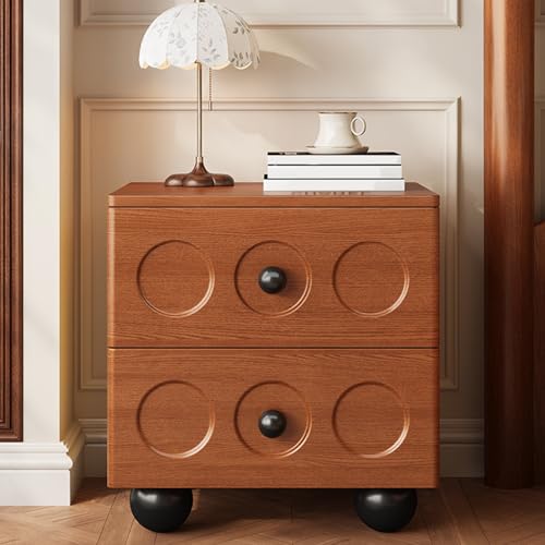 Moderner weißer Nachttisch aus Holz mit 2 Schubladen – Nachttisch aus Massivholz für Schlafzimmer, Wohnzimmer, Büro, Schrank – stilvolles, rundes Zug, platzsparendes Design (30 x 40 x 48 cm) von Generisch