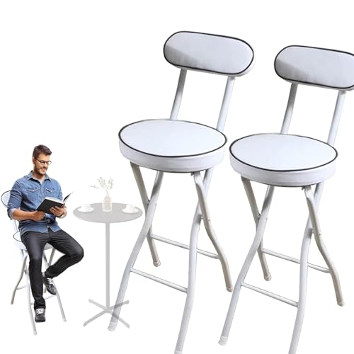 Moderner weißer klappbarer Barhocker mit Rückenlehne, 61 cm, Thekenhöhe, Hochstuhl für Küche, Frühstücksbar, 2er-Set von Generisch