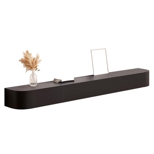 Moderner weißer schwebender TV-Schrank – Massivholz Wandmontiertes Entertainment-Center mit Aufbewahrungsschublade, langer Medienkonsole, Kabelmanagementloch, stilvolles Design (Schwarz, 220 x 24 x 20 von Generisch