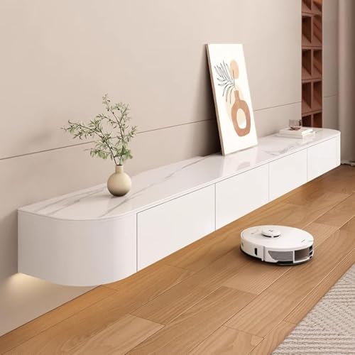 Moderner weißer schwebender TV-Ständer 120–300 cm, stilvolle Medienkonsole für Wohnzimmer und Schlafzimmer, platzsparender Unterhaltungsschrank, 200 cm Design. von Generisch