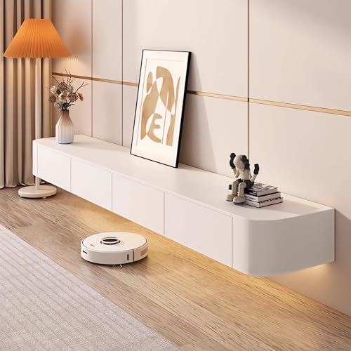 Moderner weißer schwebender TV-Ständer 259,8 cm (102 Zoll), Wandmontage, Unterhaltungseinheit mit Türen, stilvolle Aufbewahrungskonsole für Wohnzimmer und Büro, modernes Design (260 cm) von Generisch