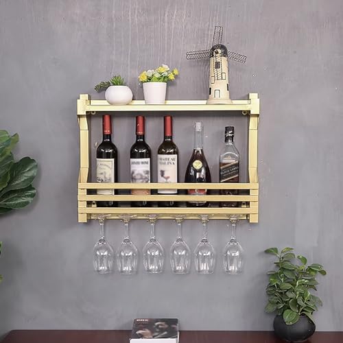 Modernes, an der Wand montiertes Weinregal mit Glashalter, Flaschenhalter aus Metall, Weinaufbewahrungsregal, multifunktionale schwebende Regale für Zuhause, Bar, Café, Küche, Wohnzimmer (Fa von Generisch