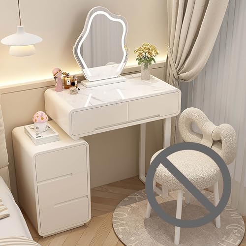 Modernes 3-in-1-Schminktisch-Set mit LED-Spiegel und Stuhl, platzsparendes Design, weißes Glanz-Finish mit Schubladen, perfekte Schlafzimmermöbel für Frauen von Generisch