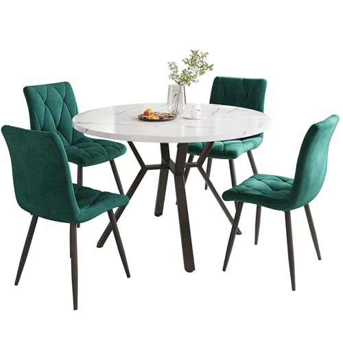 Modernes 5-teiliges Esstisch-Set mit runder Marmoroptik-Tischplatte & ergonomischen Wildleder-Stühlen – Schlichtes Design für stilvolles Wohnen Modernes 5-teiliges Esstisch-Set mit runder Marmoroptik-Tischplatte & ergonomischen Wildleder-Stühlen – Schlichtes Design für stilvolles Wohnen von Generisch