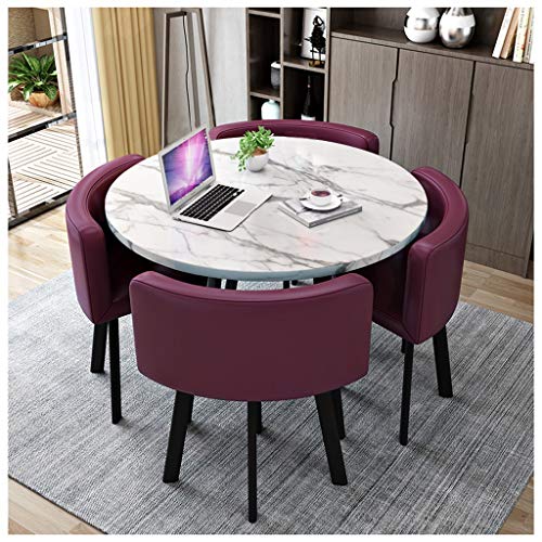 Modernes 5-teiliges Esszimmer-Set mit rundem Tisch und Lederstühlen, Farbe: Schwarz Modernes 5-teiliges Esszimmer-Set mit rundem Tisch und Lederstühlen, Farbe: Schwarz von Generisch