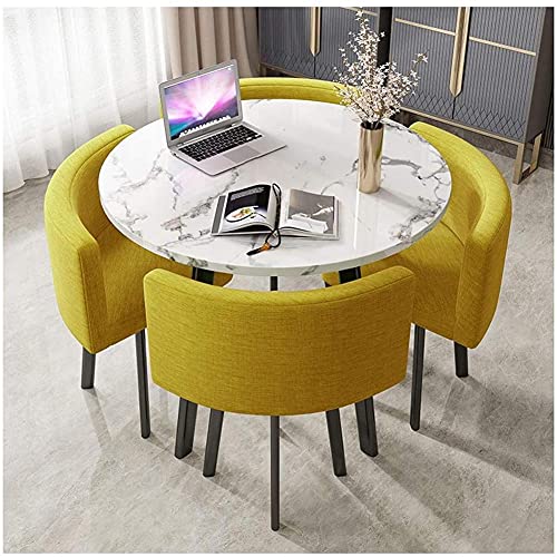 Modernes 5-teiliges gelbes Esszimmer-Set mit rundem Tisch und 4 gepolsterten Stühlen, ideal für kleine Räume, perfekt für Restaurants oder Esszimmer Modernes 5-teiliges gelbes Esszimmer-Set mit rundem Tisch und 4 gepolsterten Stühlen, ideal für kleine Räume, perfekt für Restaurants oder Esszimmer von Generisch