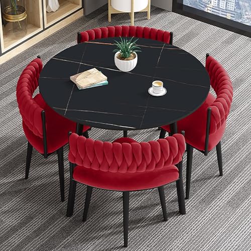 Modernes 5-teiliges rundes Esstisch-Set für 4 Personen – Holzfarbe Couchtisch Möbel für Wohnzimmer, Büro, Küche, Empfang – stilvolles, minimalistisches Design (rot) von Generisch