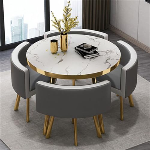 Modernes 5-teiliges rundes Esszimmer-Set, Küchen-Frühstückstisch und 4 Stühle, 80 x 75 cm, platzsparendes Design für Esszimmer und Küche, stilvolle und funktionale Möbel von Generisch