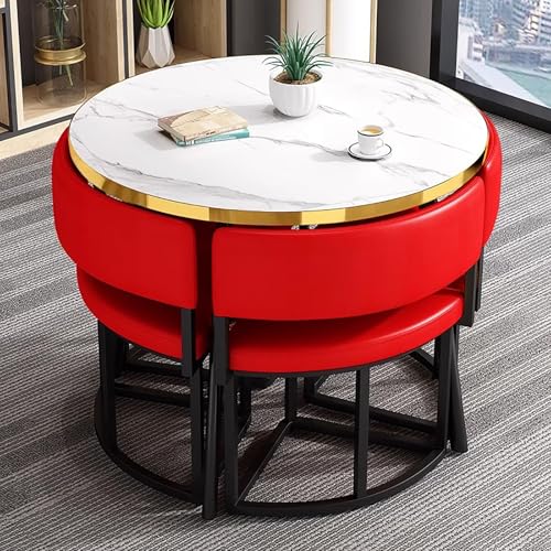 Modernes 89,9 cm weißes Esstisch-Set mit 4 Stühlen – stilvolle kleine Büro- und Küchenmöbel, einfaches Freizeit-Esszimmer-Set für Wohnzimmer & Konferenzraum (rot) von Generisch
