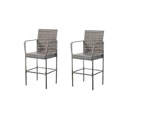 Modernes Barhocker-Set aus Rattan, Rattan, 2 Stück, für den Außenbereich, Terrassenmöbel für Garten oder Pool von Generisch