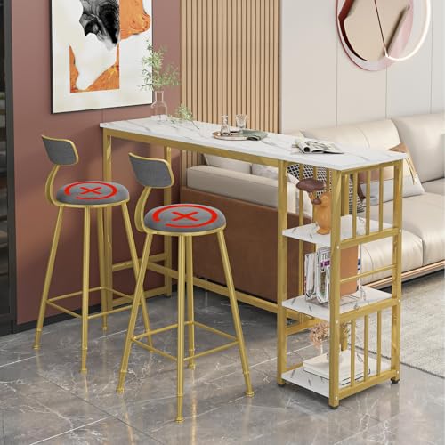 Modernes Bartisch-Set für 2 oder 4 Personen, weiße Kunstmarmorplatte, kompakter Esszimmertisch mit Stühlen, stabile Beine, leicht zu reinigende Oberfläche, ideal für Zuhause und Büro von Generisch