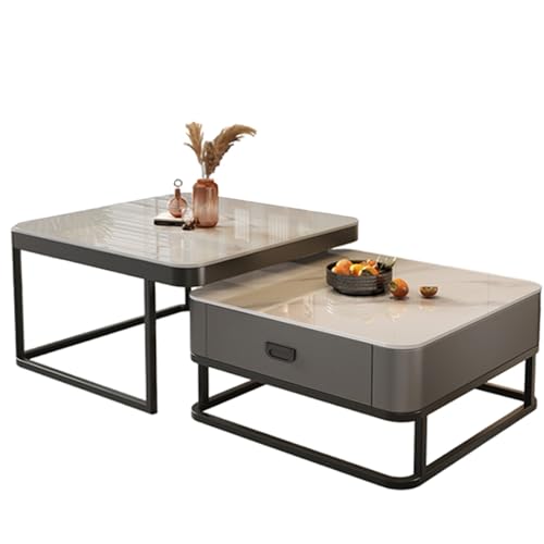 Modernes Bauernhaus-Couchtisch-Set mit Stauraum, kleinem Beistelltisch und Schublade, Tischplatte aus gehärtetem Glas, Metallrahmen für Wohnzimmer, stilvolles schwarzes Design von Generisch