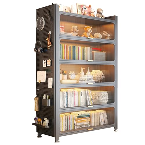 Modernes Bücherregal Bücherregal mit Flip-Up-Türen, freistehende Bücherregal Lagerung Schrank, Curio Cabinet Sammler Vitrine mit Peg Board, Heavy Duty Metallrahmen für Wohnzimmer Schlafzimmer Küche von Generisch