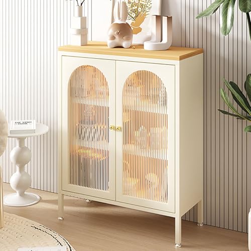 Modernes Bücherregal aus Metall mit Klapptüren, höhenverstellbarer Stahlschrank, platzsparende Aufbewahrung für Küche, Speisekammer, Massivholzplatte für stilvolle Präsentation und Nization von Generisch