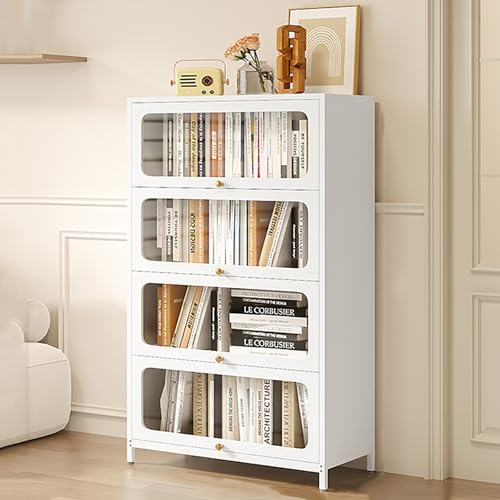 Modernes Bücherregal aus Metall mit transparenten Türen, freistehender Aufbewahrungs- und Vitrine für Wohnzimmer, Büro und Zuhause von Generisch