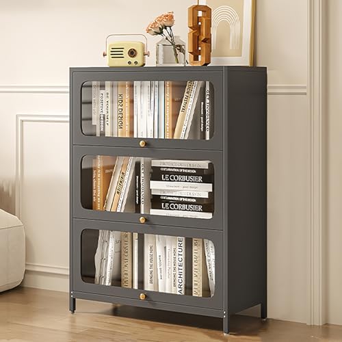 Modernes Bücherregal aus Metall mit transparenter Tür, freistehender Aufbewahrungsschrank für Wohnzimmer, Büro, Zuhause, Grau Modernes Bücherregal aus Metall mit transparenter Tür, freistehender Aufbewahrungsschrank für Wohnzimmer, Büro, Zuhause, Grau von Generisch
