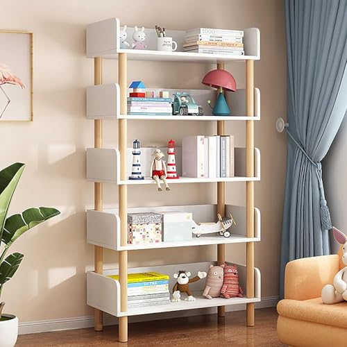 Modernes Bücherregal aus weißem Holz, freistehend, mit 5 Ebenen, Aufbewahrungsfach für Schlafzimmer oder Wohnzimmer, niedliches Bücherregal mit reichlich Stauraum von Generisch