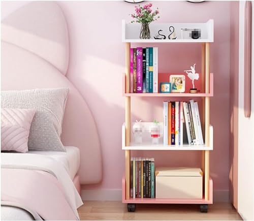 Modernes Bücherregal mit 4 Etagen und Universalrädern, Holzständer für Heimdekoration, freistehendes Bücherregal, multifunktionales Bücherregal Modernes Bücherregal mit 4 Etagen und Universalrädern, Holzständer für Heimdekoration, freistehendes Bücherregal, multifunktionales Bücherregal von Generisch