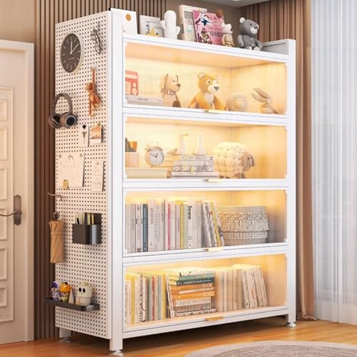 Modernes Bücherregal mit Klapptüren, freistehender Aufbewahrungsschrank, robuster Metallrahmen für Wohnzimmer, Schlafzimmer, Küche, Speisekammer von Generisch