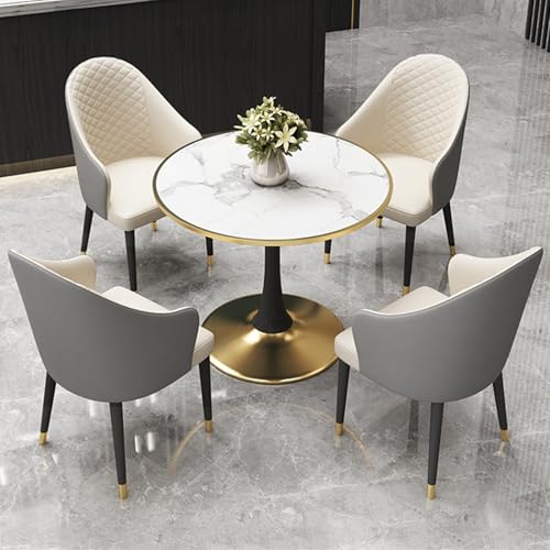 Modernes Büro-/Empfangsraum-/Clubtisch-Set mit 4 Kunstleder-Stühlen, Hellgrau und Cremeweiß, Essgruppe für Wohnzimmer, Café, Küche, 80 cm Durchmesser, Verhandlungstisch und Stuhl-Set von Generisch