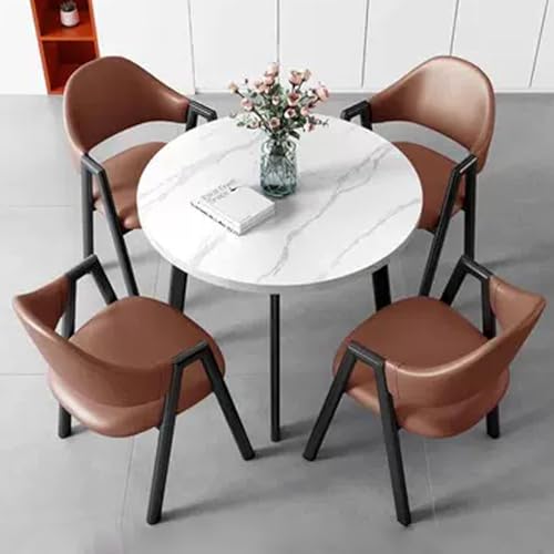 Modernes Büro-/Empfangsraum-/Clubtisch-Set mit 80 cm rundem Verhandlungstisch und 4 stilvollen Kunstleder-Stühlen, Braun von Generisch