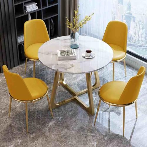 Modernes Büro- und Empfangsraum, Clubtisch und Stuhl-Set, kleiner Konferenzraum-Tisch, 80 cm, runder Tisch mit 4 gelben Kunstleder-Stühlen Modernes Büro- und Empfangsraum, Clubtisch und Stuhl-Set, kleiner Konferenzraum-Tisch, 80 cm, runder Tisch mit 4 gelben Kunstleder-Stühlen von Generisch
