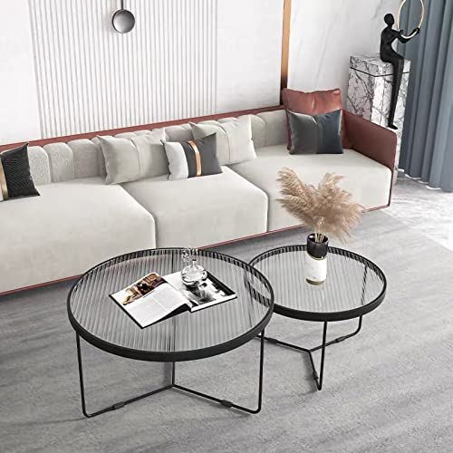 Modernes Couchtisch-Set aus Glas – rundes Nesting-Design mit Tischplatte aus gehärtetem Glas und Metallbeinen für Wohnzimmer, Wohnung, Café Modernes Couchtisch-Set aus Glas – rundes Nesting-Design mit Tischplatte aus gehärtetem Glas und Metallbeinen für Wohnzimmer, Wohnung, Café von Generisch