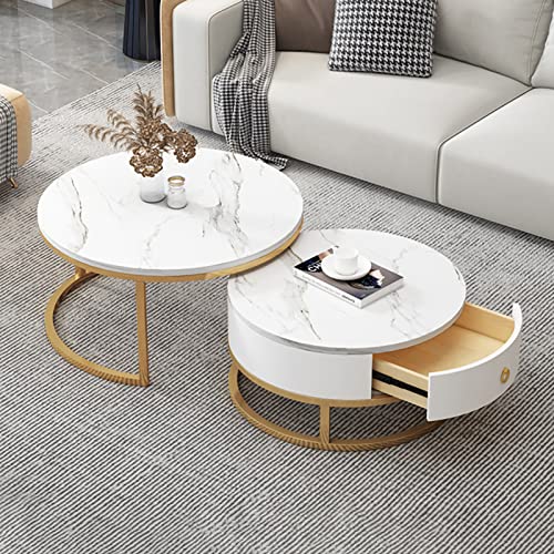 Modernes Couchtisch-Set mit Marmorplatte, Metallrahmen, stapelbares Design und Schubladenaufbewahrung, stilvolle Möbel für Wohn- oder Schlafzimmer-Dekor. Modernes Couchtisch-Set mit Marmorplatte, Metallrahmen, stapelbares Design und Schubladenaufbewahrung, stilvolle Möbel für Wohn- oder Schlafzimmer-Dekor. von Generisch