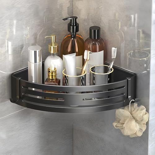 Modernes Eck-Duschregal – kein Bohren Badezimmer nizer Schlichtes Design für Dusche Waschtisch & Küche Aufbewahrung (schwarz) – stilvolle und funktionale Heimdekoration von Generisch