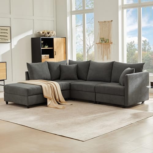 Modernes Ecksofa mit vertikalen Streifen, Modulares Sofa, 5-Sitzer-Sofa, mit umwandelbarem Fußhocker, L-förmiges Sofa, U-förmiges Sofa, geeignet für Wohnzimmer, Wohnung usv. von Generisch