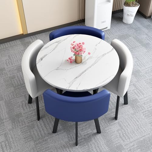 Modernes Esstisch-Set mit 4 stapelbaren Stühlen, platzsparender Küchentisch für kleine Räume, perfekt für Wohnzimmer, Esszimmer, Büro, Blau Modernes Esstisch-Set mit 4 stapelbaren Stühlen, platzsparender Küchentisch für kleine Räume, perfekt für Wohnzimmer, Esszimmer, Büro, Blau von Generisch