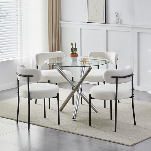 Modernes Glas-Esstisch-Set mit 4 grauen Samtstühlen für kleine Räume, inklusive 4 beigefarbenen gepolsterten Stühlen Modernes Glas-Esstisch-Set mit 4 grauen Samtstühlen für kleine Räume, inklusive 4 beigefarbenen gepolsterten Stühlen von Generisch
