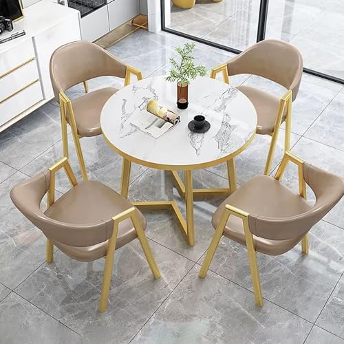 Modernes Konferenztisch-Set mit 4 bequemen PU-Lederstühlen, ideal für kleine Büro-Empfangsbereiche, Club, Café, Küche oder Esszimmer im Familienapartment, runder Tisch Design in Khaki Modernes Konferenztisch-Set mit 4 bequemen PU-Lederstühlen, ideal für kleine Büro-Empfangsbereiche, Club, Café, Küche oder Esszimmer im Familienapartment, runder Tisch Design in Khaki von Generisch
