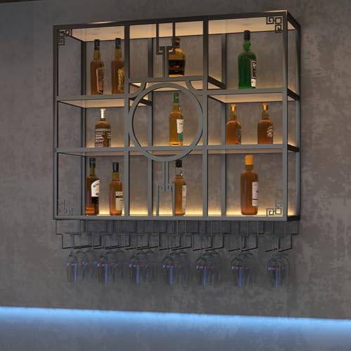 Modernes Metall-Weinregal mit LED-Licht, 3 Ebenen, schwimmender Metall-Weinhalter, Wandmontage, multifunktionales Bar-Flaschenregal, großes Fassungsvermögen, schwimmende Modernes Metall-Weinregal mit LED-Licht, 3 Ebenen, schwimmender Metall-Weinhalter, Wandmontage, multifunktionales Bar-Flaschenregal, großes Fassungsvermögen, schwimmende von Generisch
