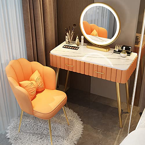 Modernes Schminkset mit dimmbarem LED-Licht, weich gepolsterter Hocker, gehärtetes Glas, Schreibtisch & tragbarer Nachttisch, ideal für Frauen und Mädchen, Größe 100 cm von Generisch