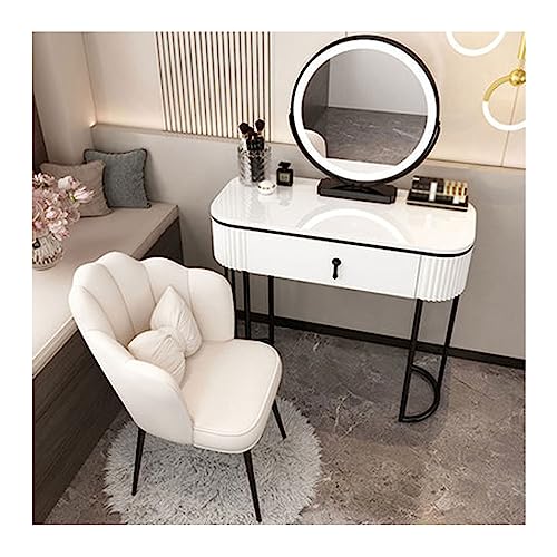 Modernes Schminktisch-Set mit farbigem, dimmbarem Spiegel, gepolstertem Hocker und großen Schubladen, perfekt für Schlafzimmer oder Ankleidezimmer von Generisch